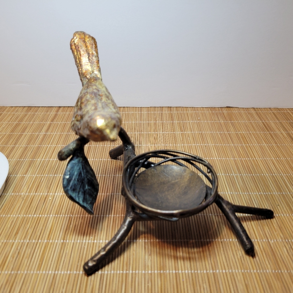 Vintage Metal Bird & Nest Nicly Made Heavy Metal Golden Bird